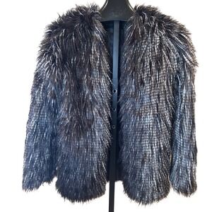 PIKO 1988 Vintage Faux Fur Jacket Black White Striped Size S